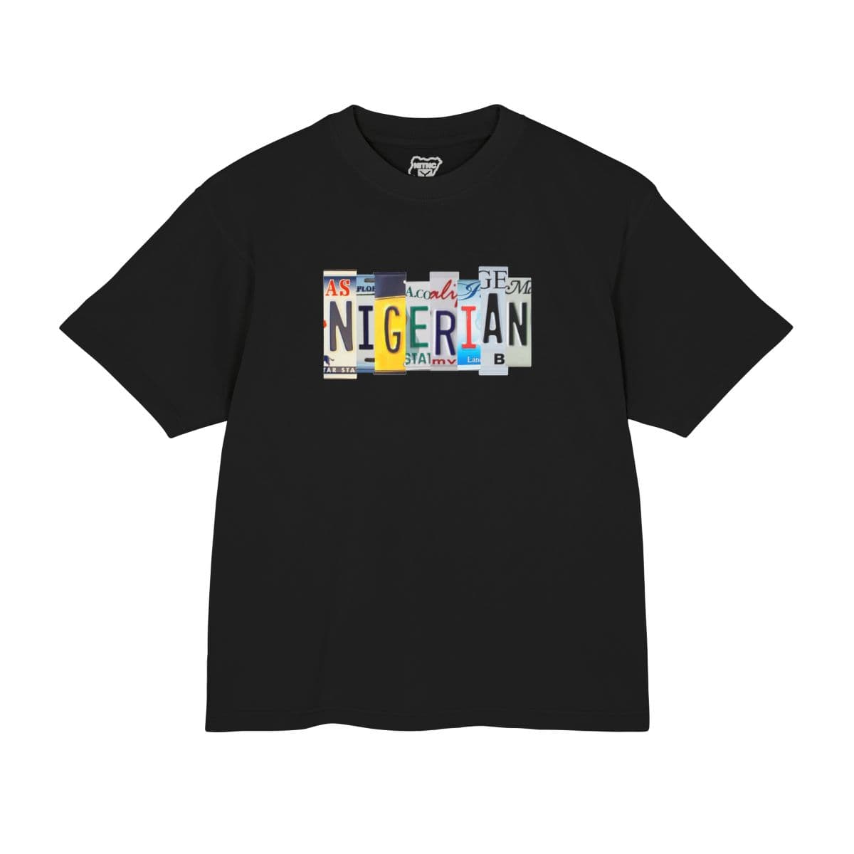 Plates Tee adult production mockup on a black tee