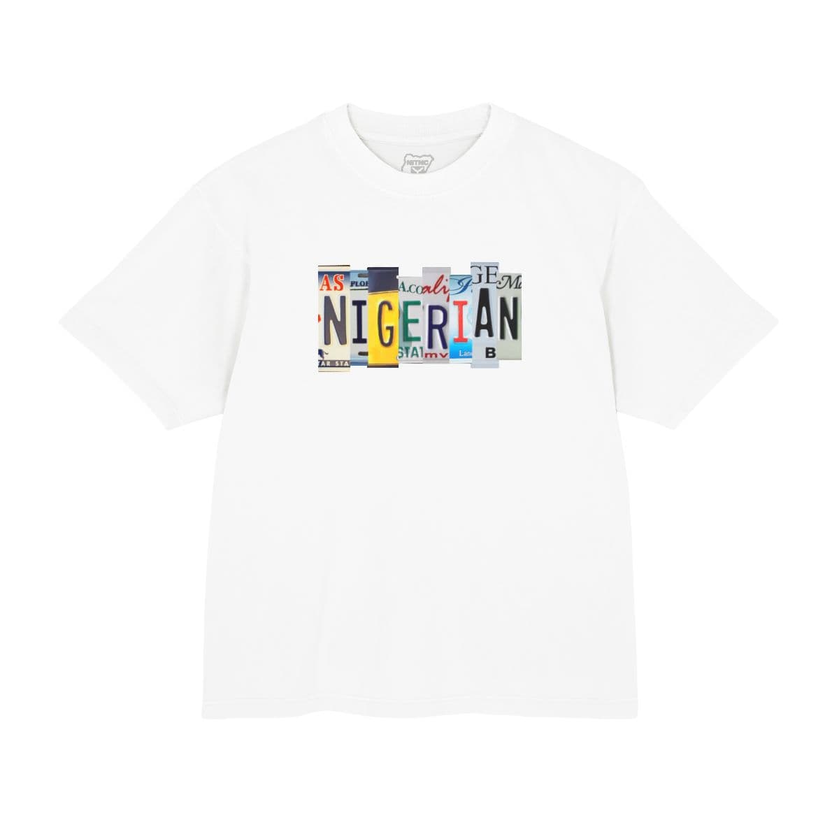 Plates Tee production mockup on a white tee